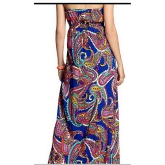 Banana Republic Maxi Dress Paisley Strapless Blue Multicolor Paisley Size 2 - Picture 2 of 9